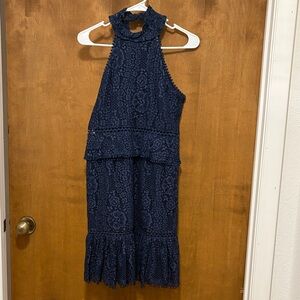 134. Foxiedox Navy Lace Halter Dress